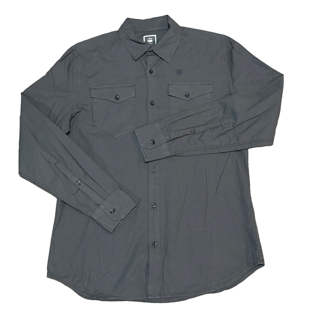 G Star Raw Men's XL Long Sleeve Gray Button Up Double Pocket Shirt
